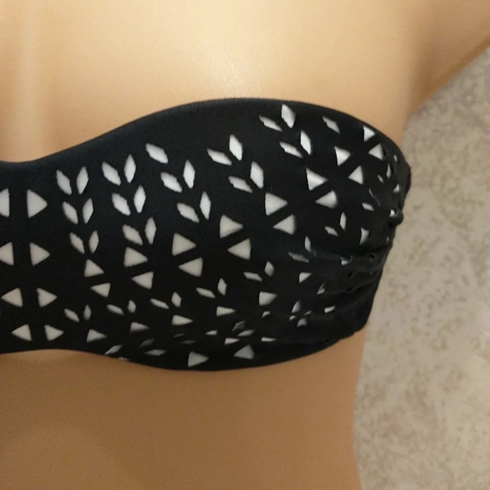 Cape Juby Black and White Laser Cut Bikini Top